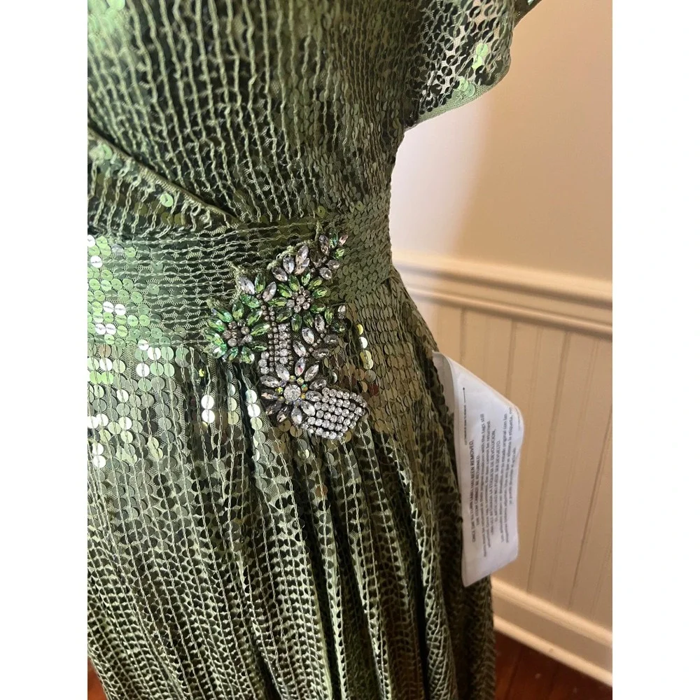 Mac Duggal 10773 size 4 Stunning Olive‎ Green Sequin Wrap Gown Embellished Waist